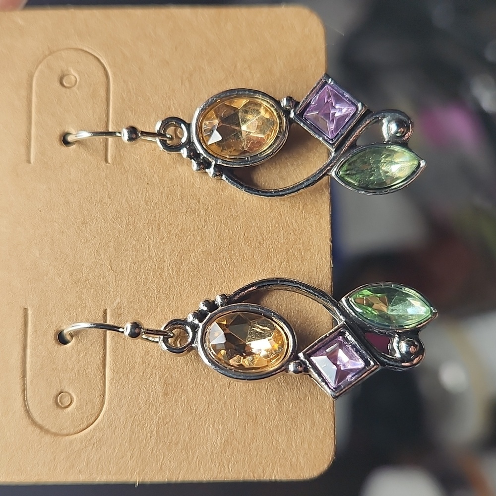 Silver Earrings with Citrine, Amethyst & Peridot #408 - Picture 3 of 5